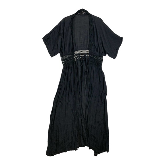 No Brand Other - Unbranded Women's Black Lace Sheer Tie Front Long Coverup/Robe XL